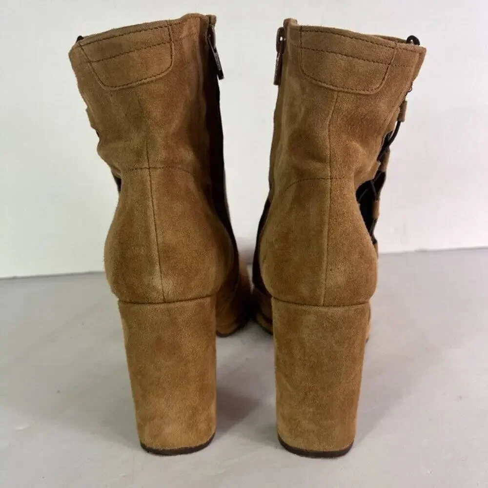 Free People Booties Womens US9 EU39 Marietta Walnut Suede Block High Heel Corset